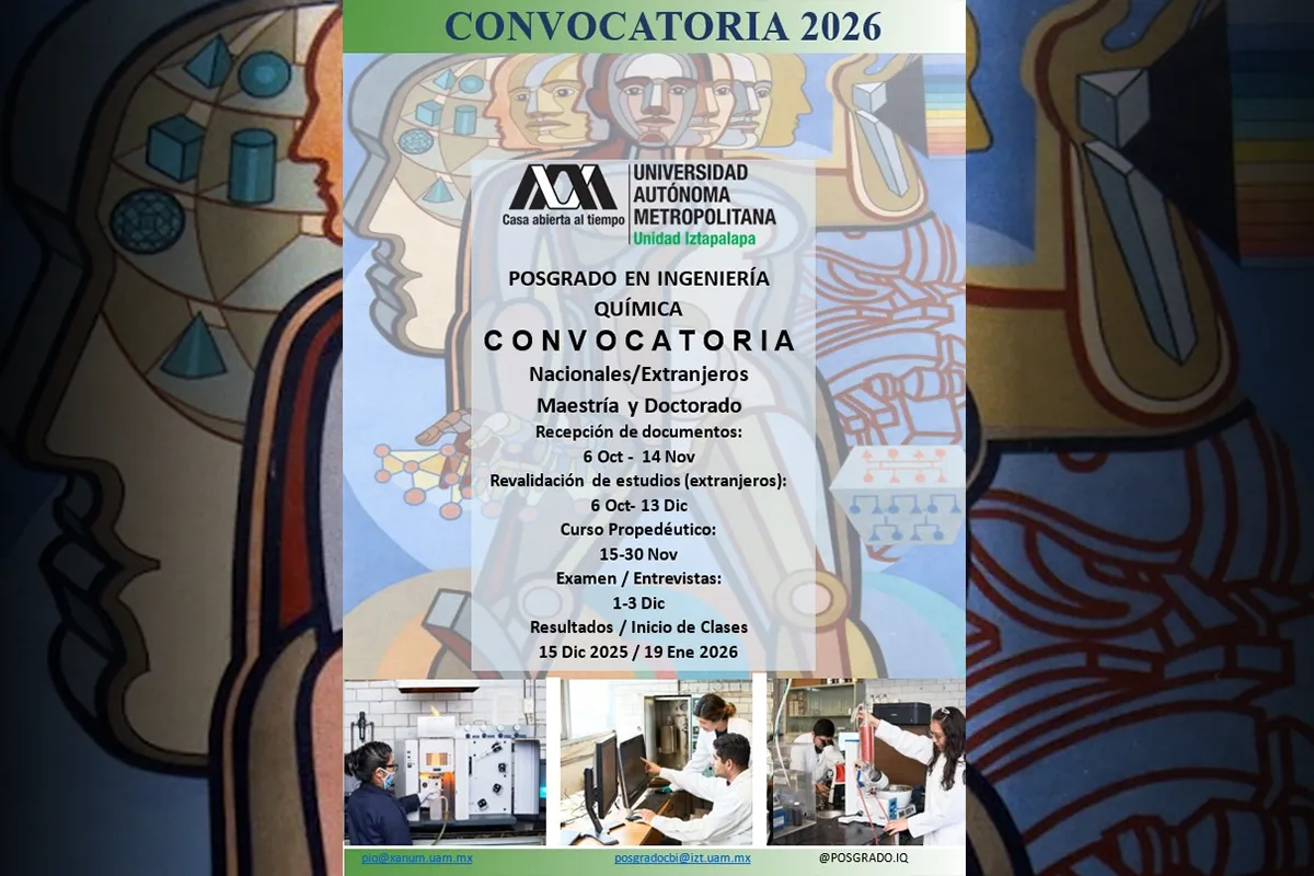 Convocatoria de Ingreso al Posgrado en Ingeniería Química - Trimestre 26-I